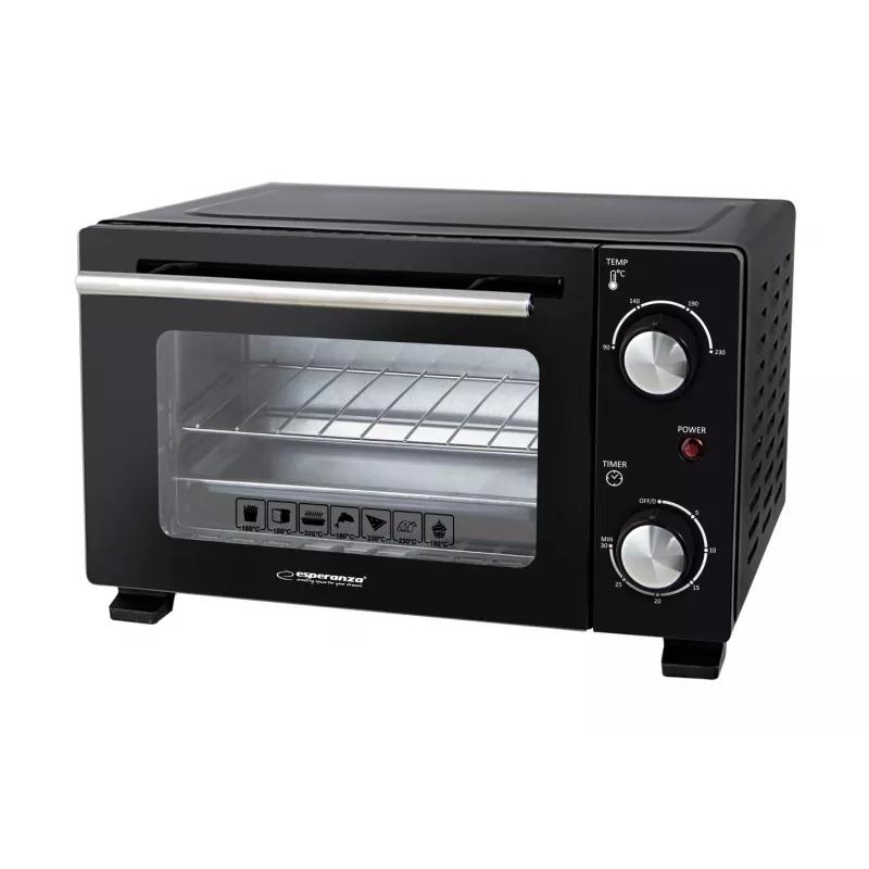 Mini-Backofen ESPERANZA EKO007N, 10 L, 800 W, schwarz, max. 250 °C, mechanischer Timer 30 min