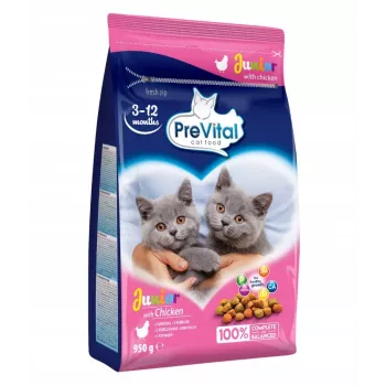 Trockenfutter für Katzen PREVITAL Junior Chicken 950 g — Kroketten für Kätzchen, 35 % Protein, 12 % Fett