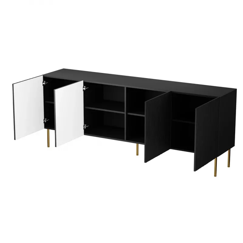 JUNGLE Kommode 190x40.5x74.5 schwarz matt + goldfarbene Beine