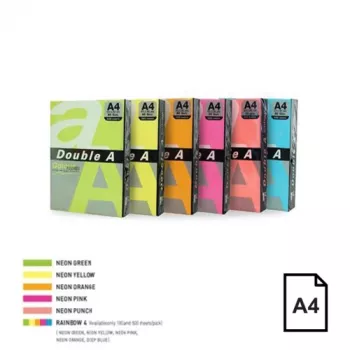 Color Neon Papier Double A, 75g, A4, 500 Blatt, Rainbow 4, 5 Neonfarben