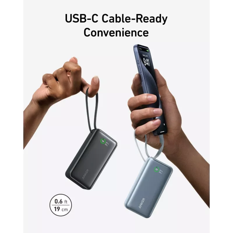 Powerbank 545 NANO 30W 10000mAh mit integriertem USB-C-Kabel, schwarz