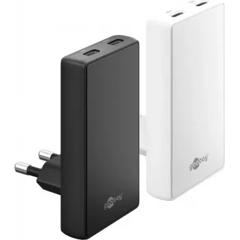 Goobay USB-C PD GaN Dual-Fast Charger 90° Flat 65 W schwarz - 2x -Anschlüsse (75725)
