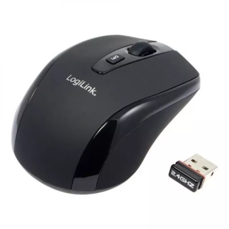LogiLink Maus optisch Funk 2,4 GHz Mini - Maus - optisch - 3 Taste(n) - drahtlos - 2,4 GHz - kabelloser Empfänger (USB) - Schwarz (ID0031)