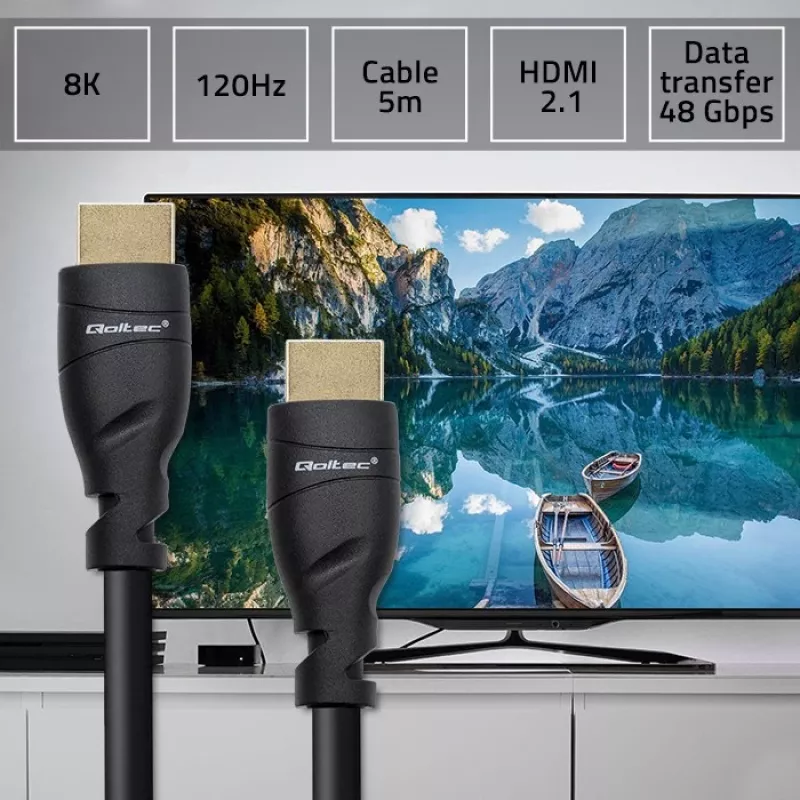 HDMI 2.1 Kabel QOLTEC 5 m — 48 Gbit/s, 8K@60Hz, 26AWG, vergoldete Stecker