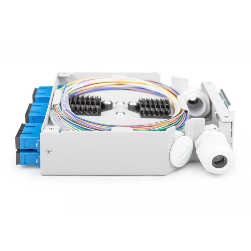 Glasfaser-Hutschienenbox DIGITUS DN-963890, OS2, SC-Adapter mit 2-m-Pigtail, Stahl, Blau/Grau