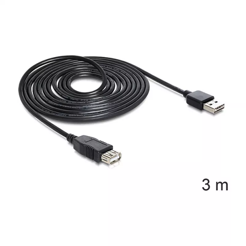 USB-Kabel DeLOCK EASY-USB 2.0-A 3m Schwarz