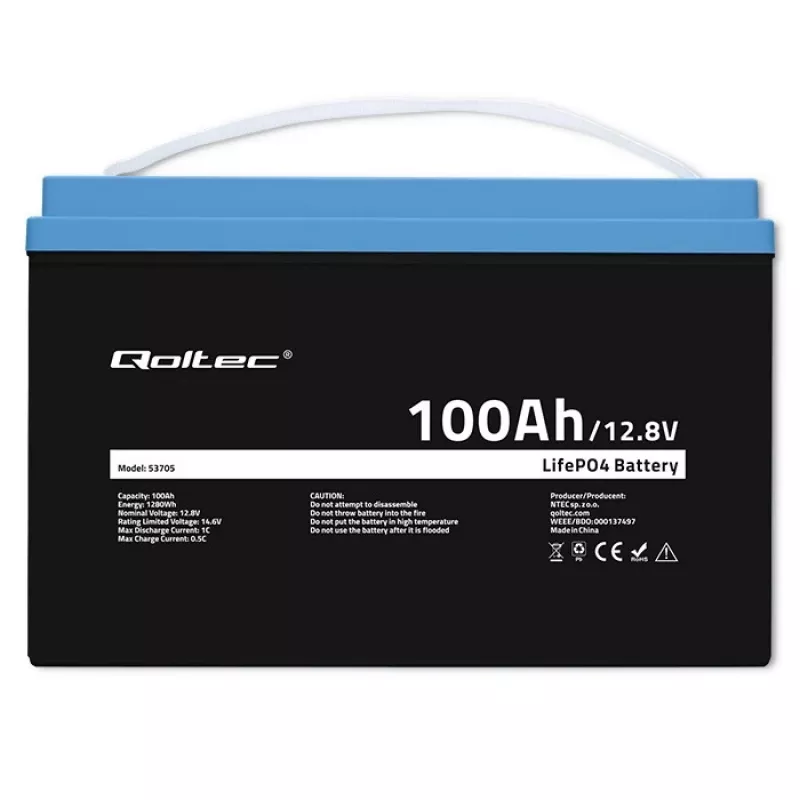 Qoltec 53705 Lithium-Eisenphosphat-Batterie 100 Ah 12,8 V
