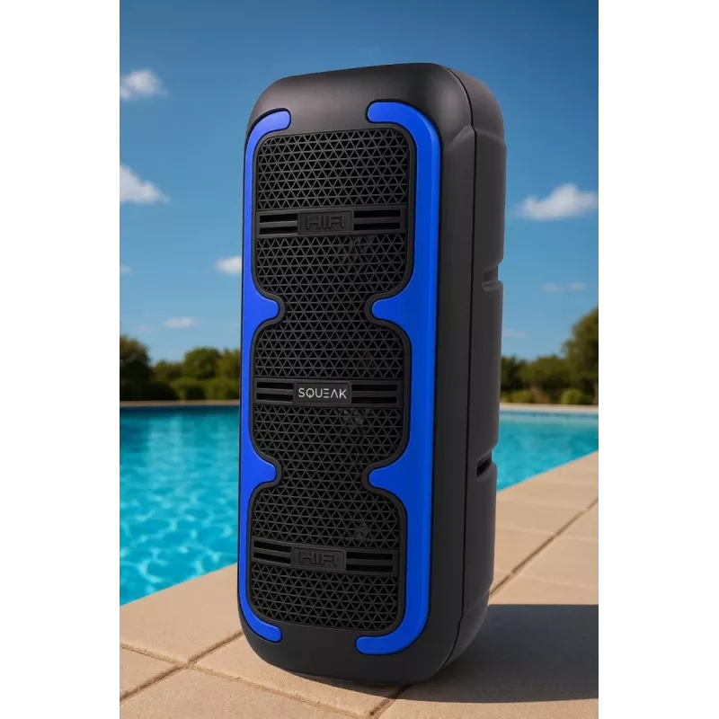 Tragbarer Stereo-Lautsprecher SQUEAK SQ1009 – Bluetooth 5.3, 45 W RMS, 10 h Akkulaufzeit, FM, USB, AUX, LED, 1800 mAh, Schwarz