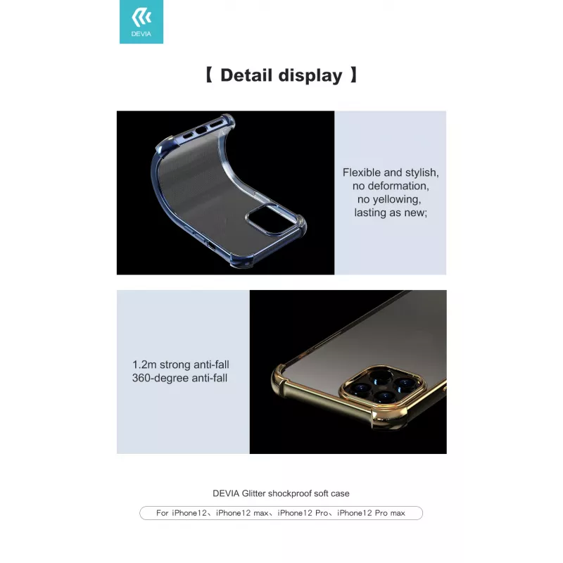 Schutzhülle Devia Soft Case für iPhone 12 mini – Schwarz, stoßfest mit Glitzer-Finish