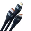 3in1 USB-Kabel Baseus Flash Series 2, USB-C + Micro-USB + Lightning, 100 W, 1,5 m (blau)