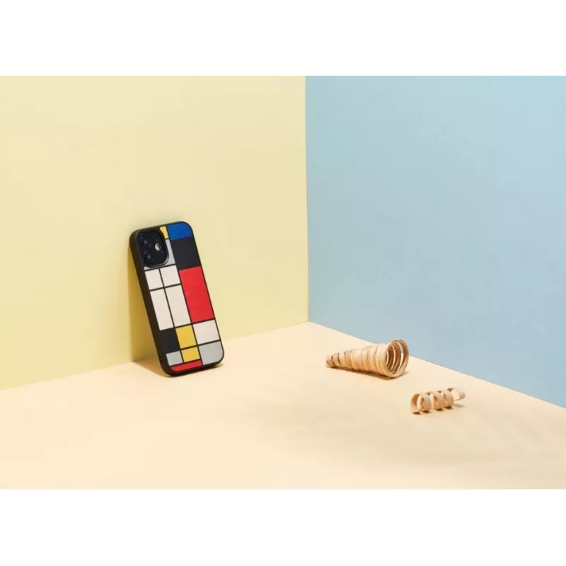 Handyhülle Man and Wood für iPhone 12 mini — Holzrückseite, schwarzer Rahmen