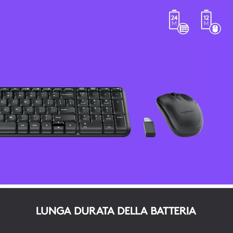 Logitech Wireless Combo MK220 - Tastatur-Maus-Set - kabellos - 2,4 GHz - Italienisch - Dunkelgrau (920-003721)