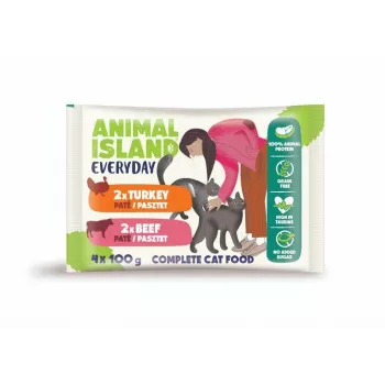 ANIMAL ISLAND Beef/Truthahn Katzenfutterbeutel 4x100g