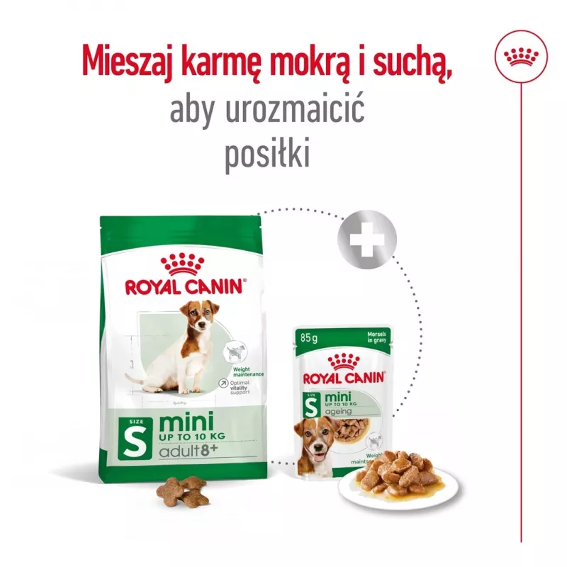 Trockenfutter für Hunde Royal Canin Mini Adult 8+ 2 kg — kleine Rassen 5–10 kg, Geflügel, gewichtskontrollierende Formel