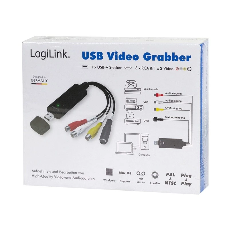 LogiLink USB 2.0 a/V Grabber. USB a/M Zu 3xCinch + MiniDIN5/F. Schwarz