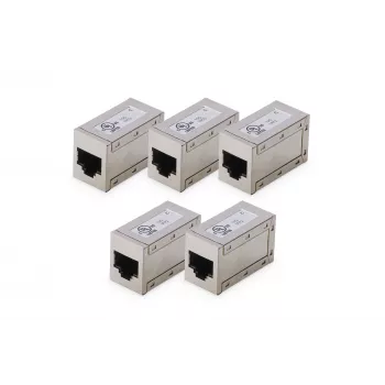 DIGITUS CAT 6 Modular-Kupplungen, geschirmt, 5 Stück, RJ-45, Goldkontakte, Silber