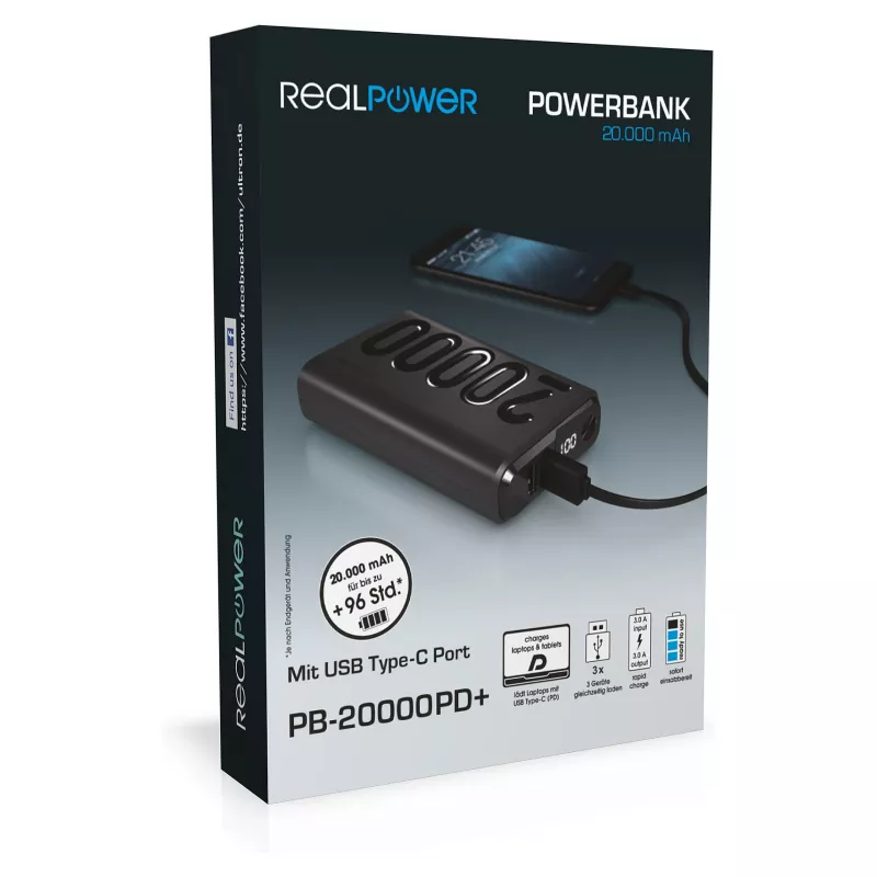 Powerbank RealPower PB-20000 PD schwarz (323369)
