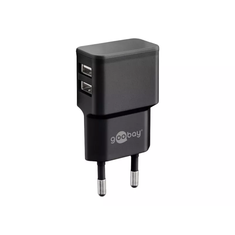 Wentronic goobay Dual-USB-Ladegerät - Netzteil - 12 Watt - 2,4 A - 2 Ausgangsanschlüsse (USB) - Schwarz (44951)