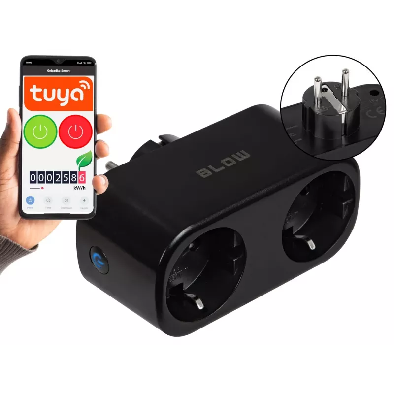 TUYA WLAN-gesteuerte doppelte intelligente Steckdose, schwarz
