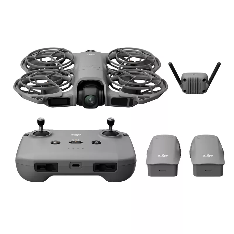 Quadcopter-Drohne DJI Neo 2 Fly More Combo — 4 Rotoren, 12 MP Kamera, 2688×1512 Video, 1606 mAh Batterie, 49 GB interner Speicher, Schwarz/Grau