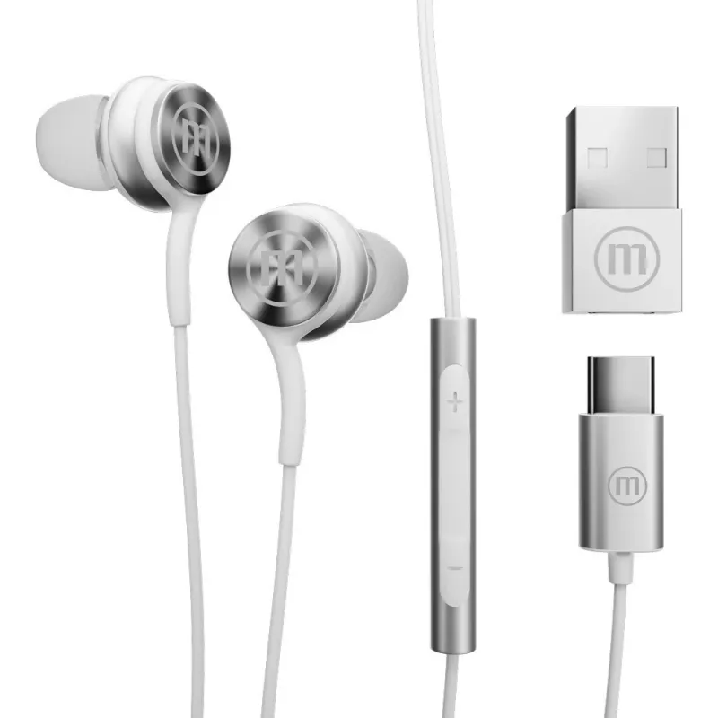 Maxell XC1 USB-C kabelgebundene Kopfhörer mit USB-A-Adapter weiß