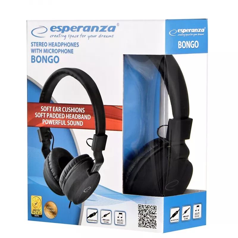 Kopfhörer ESPERANZA BONGO EH212K — kabelgebunden, Kopfbügel, 20–20000 Hz, 1,5 m Kabel, schwarz