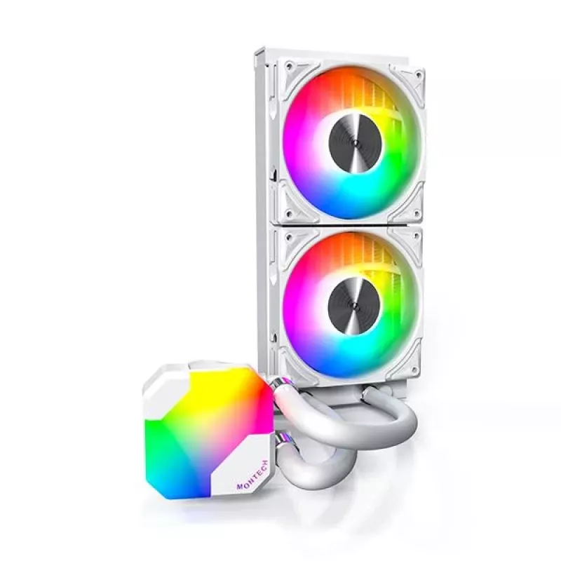 AIO-Wasserkühlung Montech Hyper Flow ARGB 240 mm Weiß — 240 mm Radiator, ARGB-Beleuchtung, weiße Ausführung