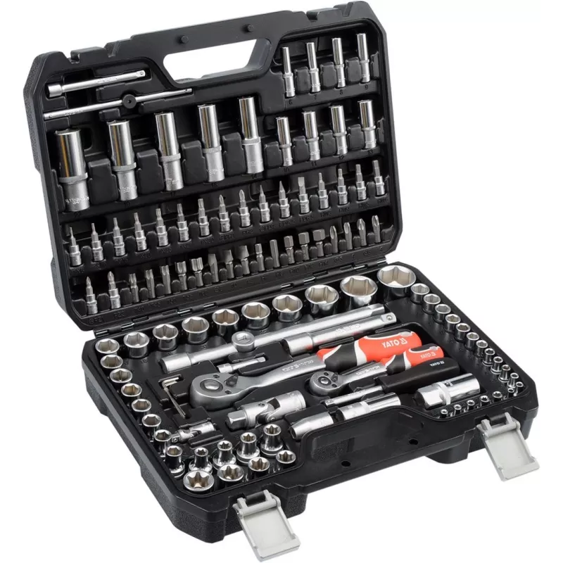 Steckschlüsselsatz YATO YT-38791 — 108-teilig, 1/2 Zoll Antrieb, inklusive Knarre, schwarzer Koffer
