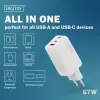 Wandladegerät DIGITUS DA-10303 67W GaN, 2× USB-C + 1× USB-A, 100–240V, weiß