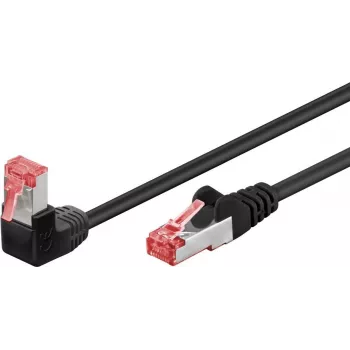 Goobay CAT 6 Patchkabel 1x 90° gewinkelt, S/FTP (PiMF), Schwarz, 2 m - Rastnasenlasche oben, LSZH Halogenfrei, Kupfer (51544)
