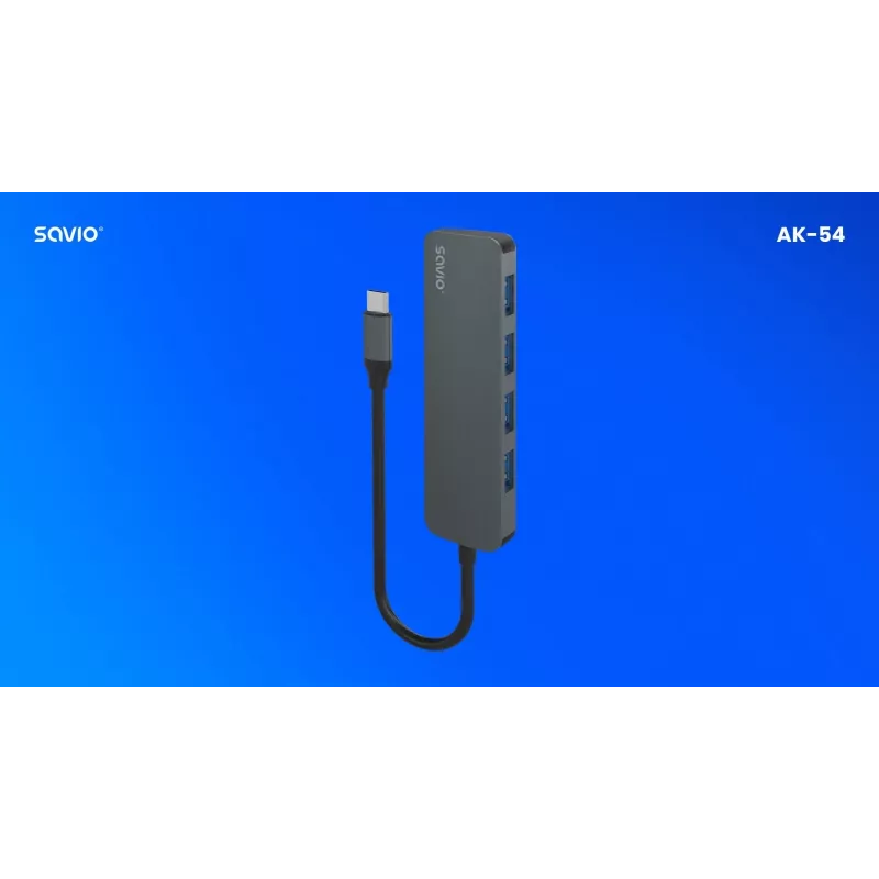 USB-Hub SAVIO AK-54 — 4 x USB-A (USB 3.2 Gen 1), USB-C-Host, schwarz