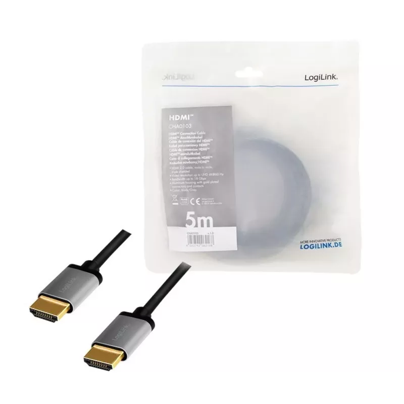 HDMI-Kabel 4K/60Hz, ALU, schwarz, 5m