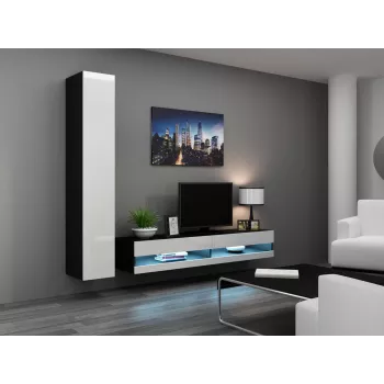 TV-Ständer cama meble VIGO NEW 30/180/40, 1800×400×300 mm, schwarze Oberplatte, Spanplattenrahmen