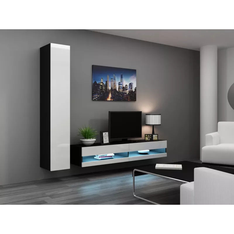 TV-Ständer cama meble VIGO NEW 30/180/40, 1800×400×300 mm, schwarze Oberplatte, Spanplattenrahmen