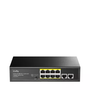 Netzwerk-Switch Cudy FS1010PG — 10/100 Mbps, 8 PoE-Ports, 2 Uplink, 120W PoE-Budget, Metallgehäuse