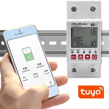 Hutschienen-WLAN-Relais QOLTEC 50990, einkanalig, 63A Schaltleistung für Stromzählung und Fernsteuerung
