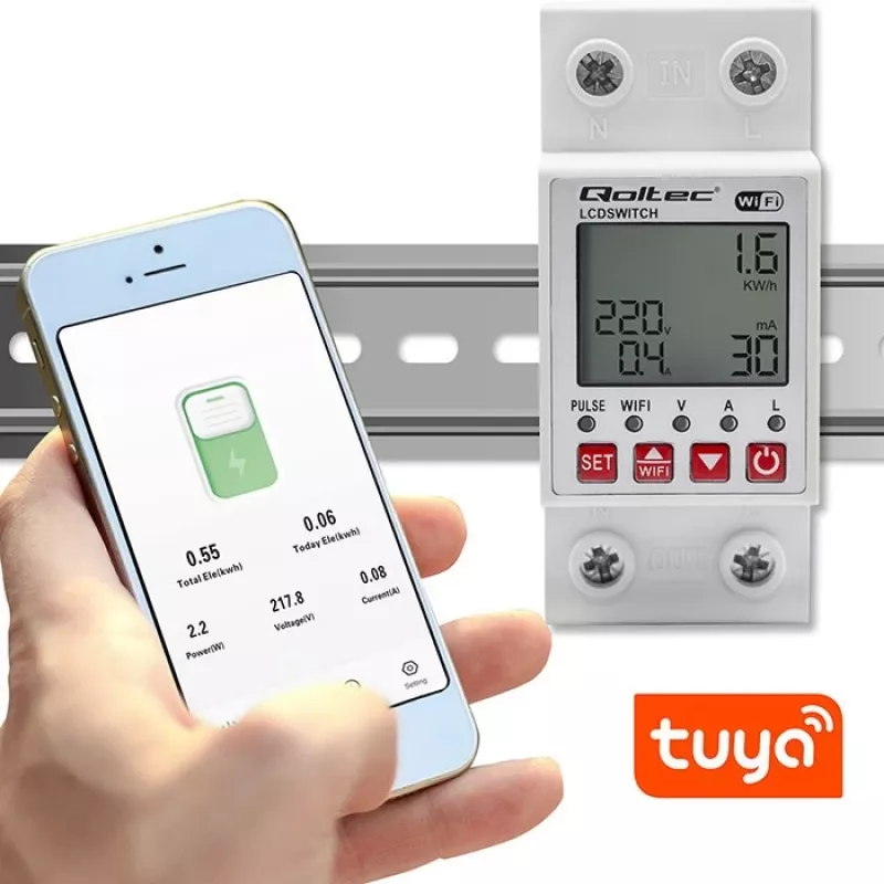 Hutschienen-WLAN-Relais QOLTEC 50990, einkanalig, 63A Schaltleistung für Stromzählung und Fernsteuerung