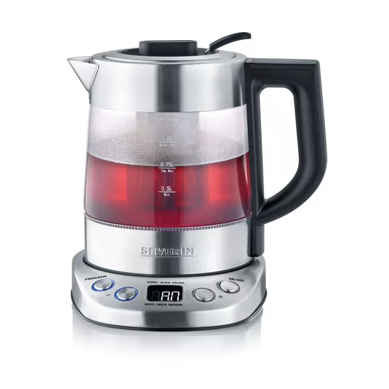 Elektrischer Wasserkocher SEVERIN 1 L 2200 W Glas und Edelstahl, 5 Temperatureinstellungen, LED-Anzeige