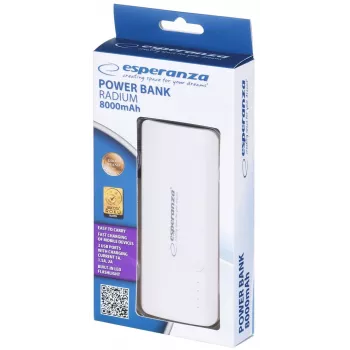 Tragbares Ladegerät Esperanza EMP106WE Radium — 8000 mAh, 3-Geräte-Ausgang, Micro-USB-Eingang, 5V/2A & 5V/1,5A/1A Ausgänge, grau