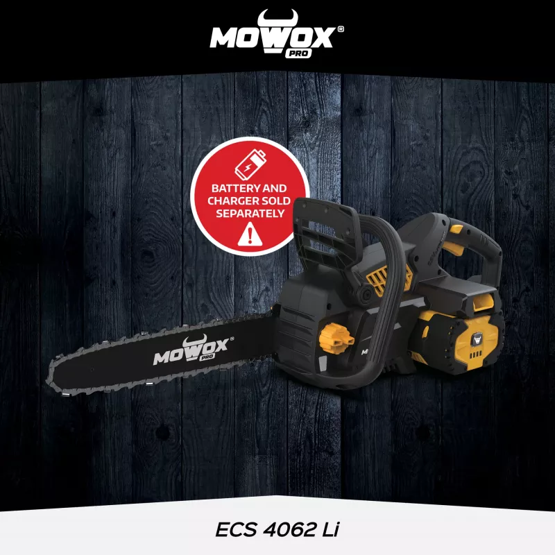 Akkukettensäge MoWox ECS 4062 Li — 62 V Lithium-Ionen, werkzeuglose Kettenspannung (nur Gehäuse, ohne Akku/Ladegerät)