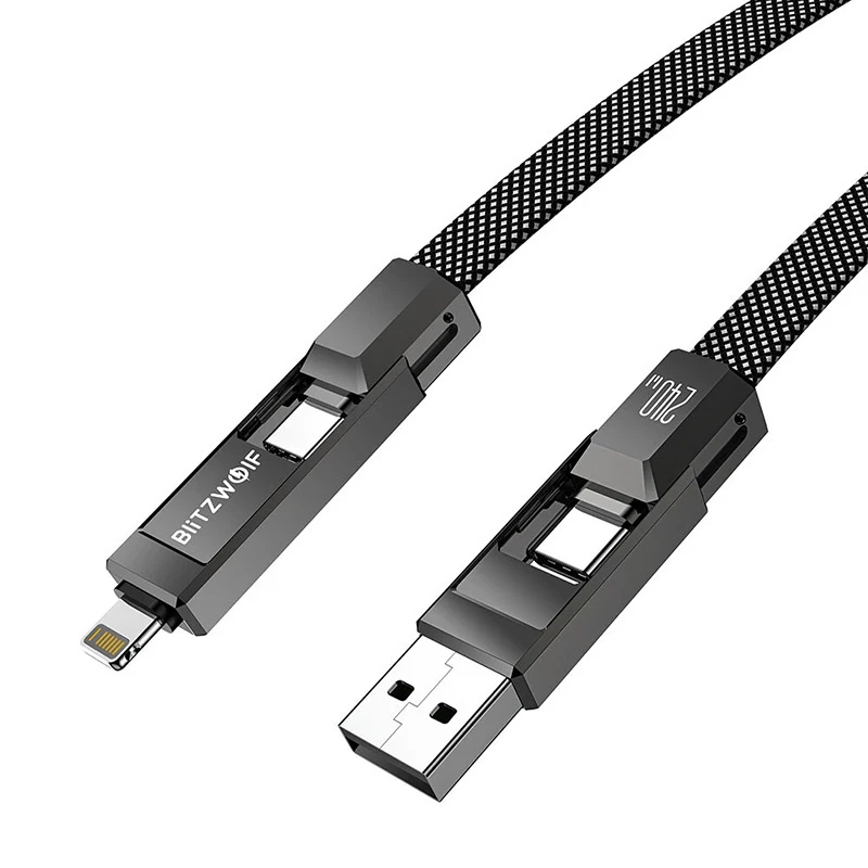 4-in-1-Kabel BlitzWolf BW-HDC7 — USB-C, Lightning, USB-A, Micro-USB 1,2 m 240 W schwarz