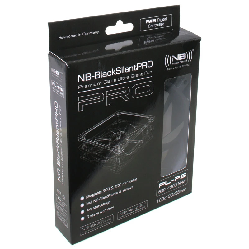 Gehäuselüfter NoiseBlocker SchwarzSilentPro PLPS 120 mm, 1500 U/min, 100 m³/h, 4,5 V, schwarz