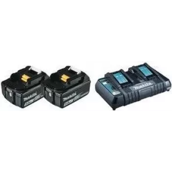 Makita DC18RD – Ladegerät + Akku 2x – Li-Ion – 5 Ah – 90 Wh – für Makita DHR263Z, DHR263ZJ, DHR264Z, DHR264ZJ, DUH651Z, DUR364LZ (197629-2)
