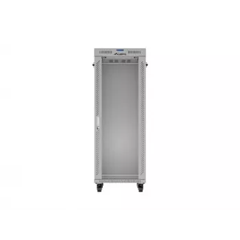 19 Zoll 32HE LANBERG Stand-Rack-Schrank 600×800 mm Grau mit Glastür und LCD (flach Pack)