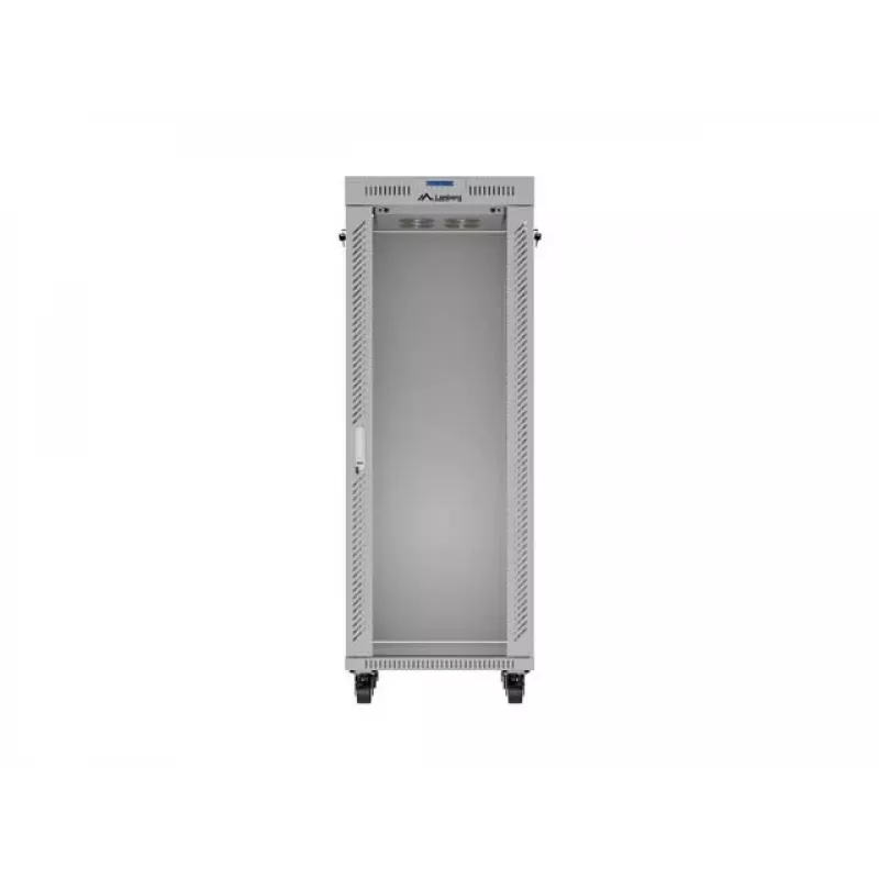 19 Zoll 32HE LANBERG Stand-Rack-Schrank 600×800 mm Grau mit Glastür und LCD (flach Pack)