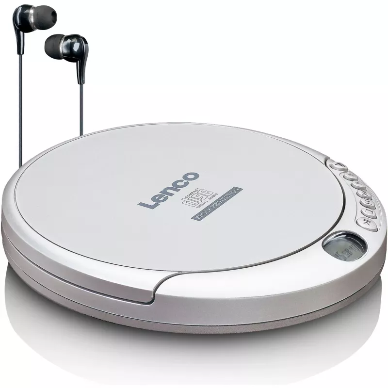 Lenco CD-201SI Tragbarer CD-Player mit Hörbuch- und Ladefunktion, silber