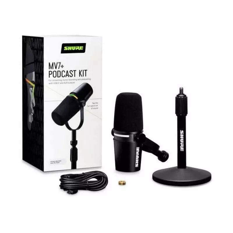 Shure MV7+-K-BNDL - Redner-/Gesangsmikrofon mit XLR/USB-C-Anschluss, schwarz + Tischstativ GATOR