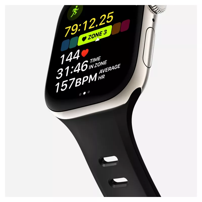 Uhrenarmband Nomad Tempo Band Schwarz Gummi — 20 mm Breite, passend für Handgelenke 155–193 mm