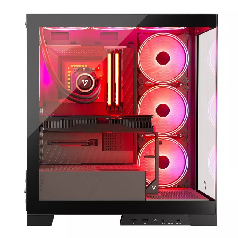 PC-Gehäuse MODECOM Volcano SPACE APEX ARGB Midi Tower, gehärtetes Glas, USB-C, unterstützt ATX/microATX/Mini-ITX, GPU bis 430 mm, CPU-Kühler bis 180 mm
