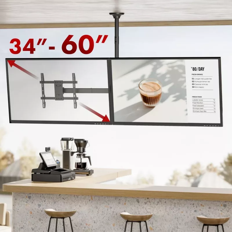 Deckenhalterung MACLEAN MC-111 B für zwei Fernseher, max. Belastung 2×40 kg, max. VESA 600×400